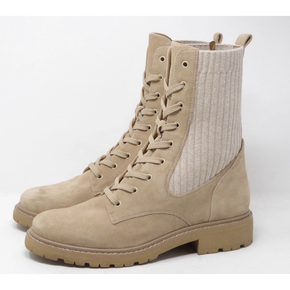 Sam Edelman Women Combat Boots‎ Beige Lydell Knit Suede Lace Up Size 6.5